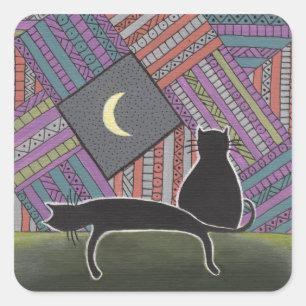 two black cats and moon square sticker