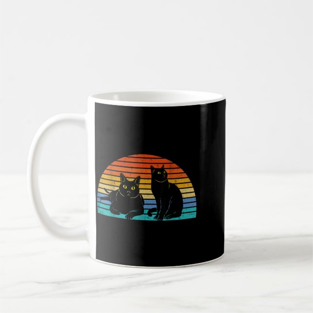 Two Black Cats Colourful Background Cat Lovers Coffee Mug (Left)