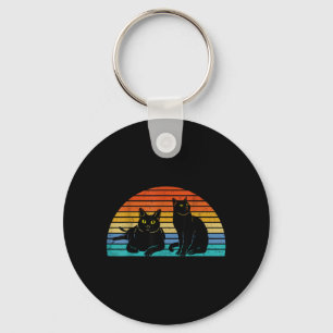 Two Black Cats Colourful Background Cat Lovers Keychain