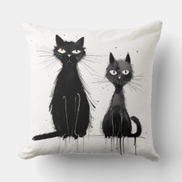 Two Black Cats Design Throw Pillow