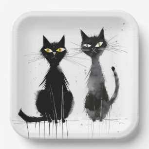 Two Black Cats Paper Plate