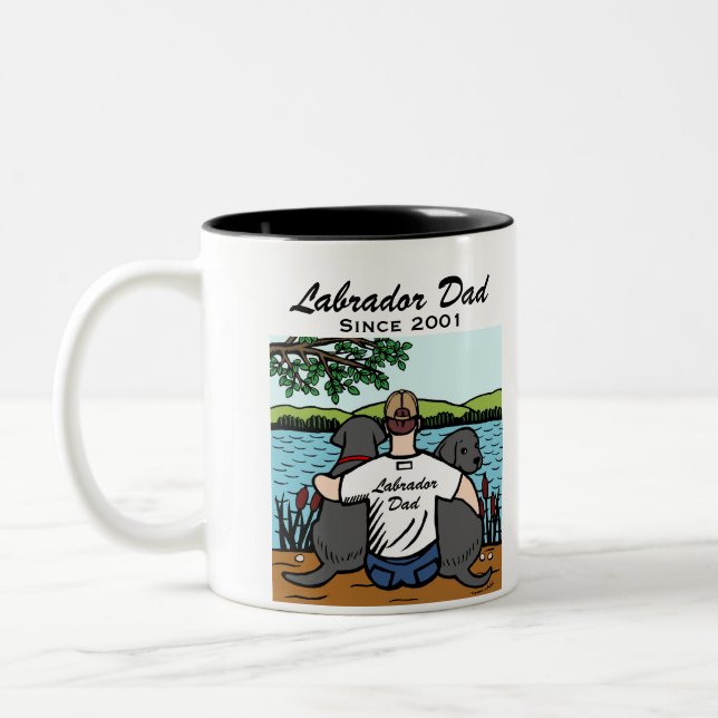 Two Black Labradors and Dad Two-Tone Coffee Mug (Left)