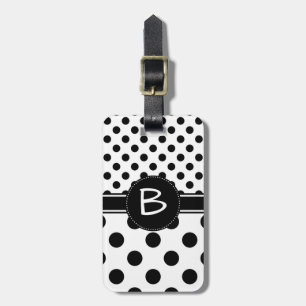 Two Black Polka Dot Patterns Monogram Luggage Tag