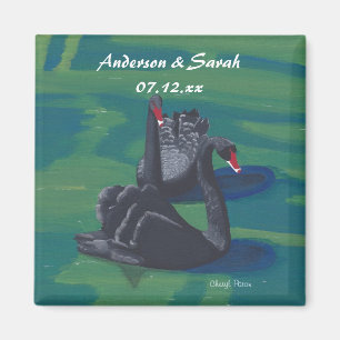 Two Black Swans Swimming Personalized Date Magnets