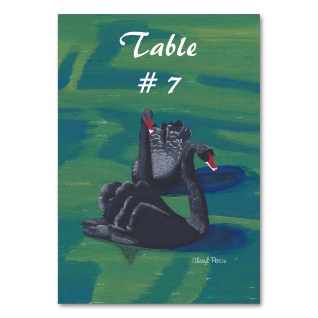 Two Black Swans Swimming Table Number Tablecards (Front)