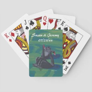 Two Black Swans Swimming Wedding Playing Cards