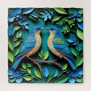 Two Blue and Yellow Birds Jigsaw Puzzle