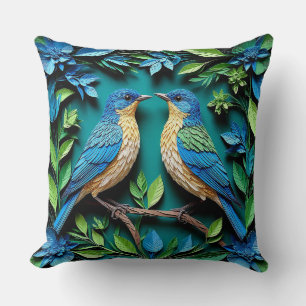 Two Blue and Yellow Birds Throw Pillow