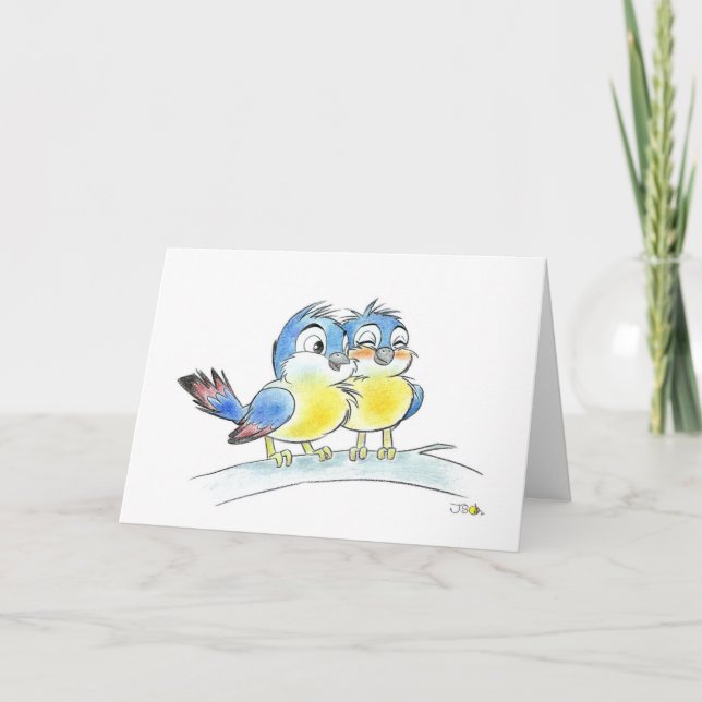 Two Blue Birds in Love Illustration   Card (Front)