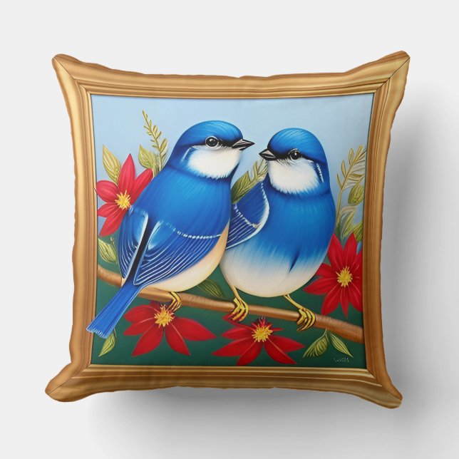 🐦 Two Blue Birds Throw Pillow Nature Decor 🌿✨ (Front)