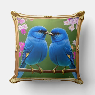 🐦 Two Blue Birds Throw Pillow Nature Home Decor 