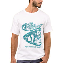 Two Blue Fishes Lino Block Print T Shirts