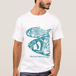 Two Blue Fishes Lino Block Print T Shirts