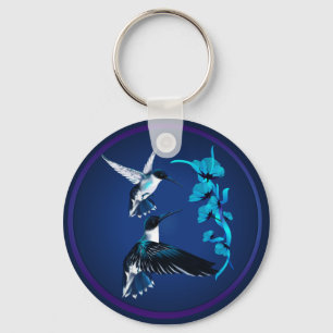 Two Blue Hummingbirds Keychain
