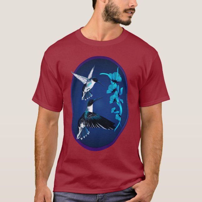 Two Blue Hummingbirds Oval Shirt (Front)