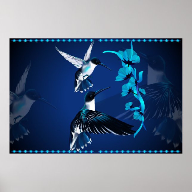 Two Blue Hummingbirds-Yardsign Poster (Front)