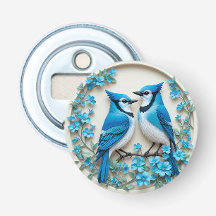 Two Blue Jays Resting on a Branch Bottle Opener