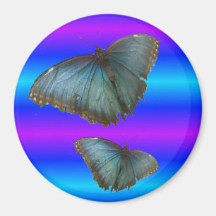 Two Blue Morpho Butterflies Blue Neon Magnet