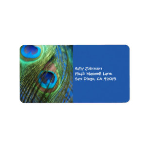 Two Blue Peacock Feathers Label