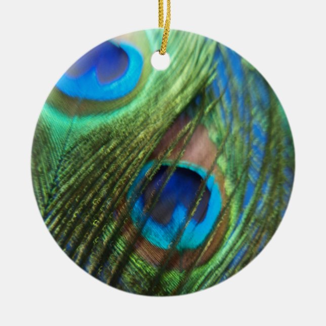 Two Blue Peacock Still Life Ceramic Ornament (Front)