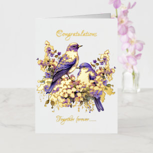 Two Bluebirds In Love Gold Foil Wedding Greeting Card