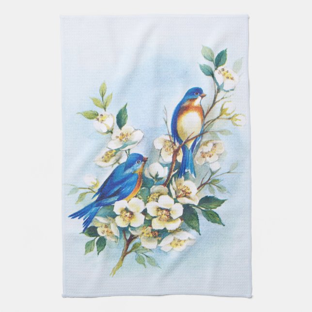 Two Bluebirds Kitchen Towel (Vertical)