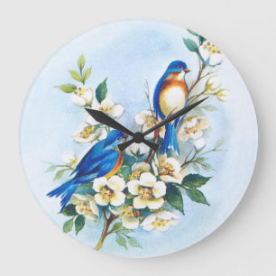 Two Bluebirds Large Clock