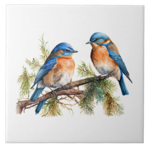 Two Bluebirds On a Branch Tile
