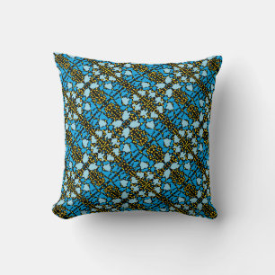 Two blues tiny clouds golden globes patterns throw pillow