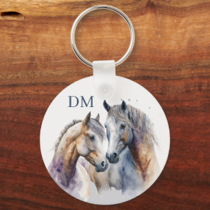 Two Boho Style Horses Monogram Keychain