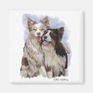 Two Border Collie Buddies cartoon Magnet