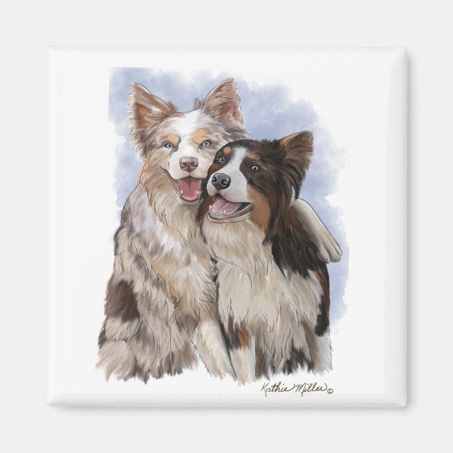 Two Border Collie Buddies cartoon Magnet (Front)