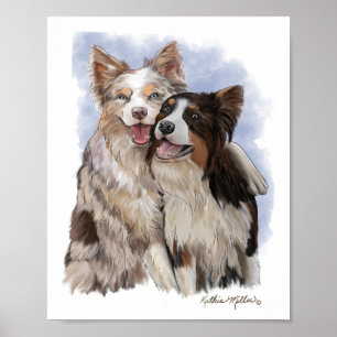 Two Border Collie Buddies cartoon Poster