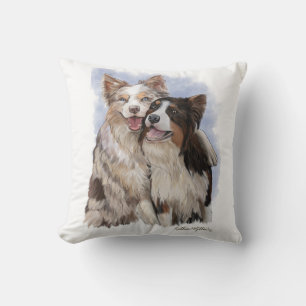 Two Border Collie Buddies cartoon Throw Pillow