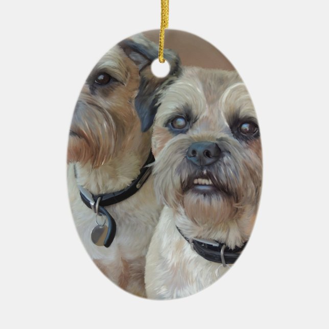 Two Border terriers Ceramic Ornament (Front)