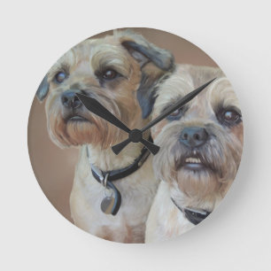 Two Border terriers Round Clock