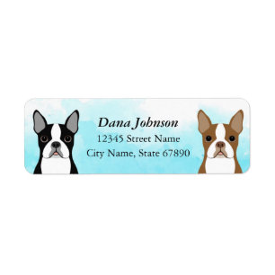 Two Boston Terrier Dogs Blue Return Address Labels