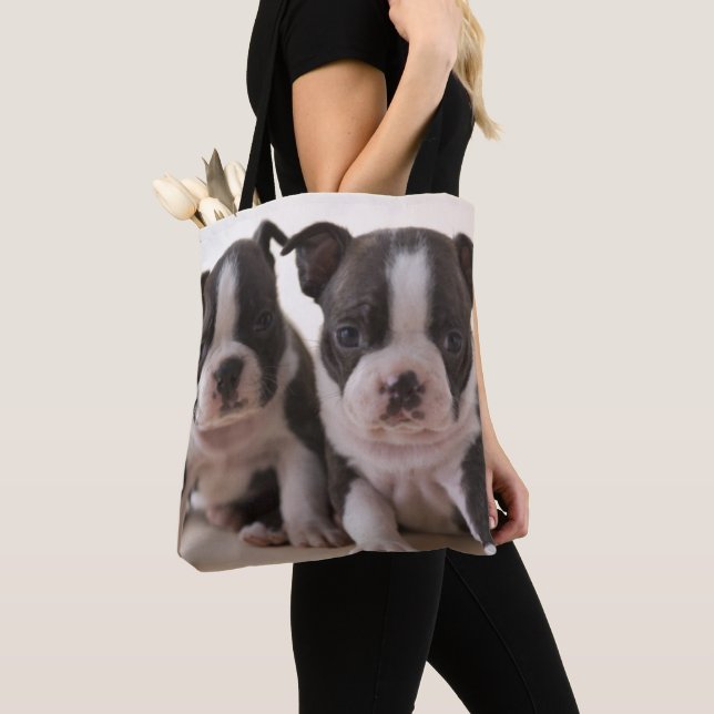 Two Boston Terrier Puppies Tote Bag (Close Up)