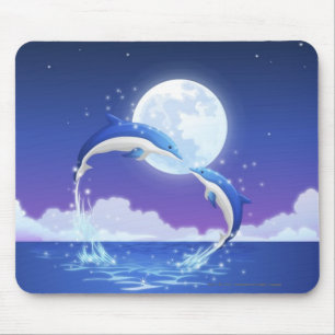 Two bottle-nosed dolphins jumping out of water mouse pad