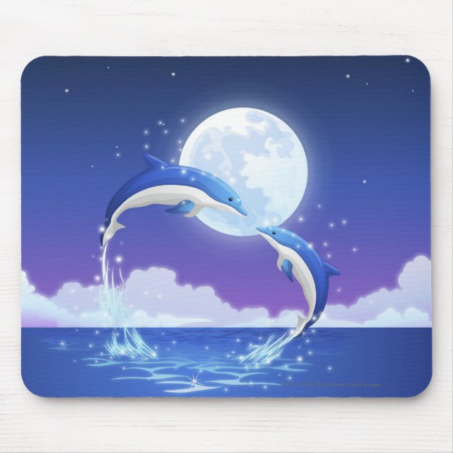 Two bottle-nosed dolphins jumping out of water mouse pad (Front)