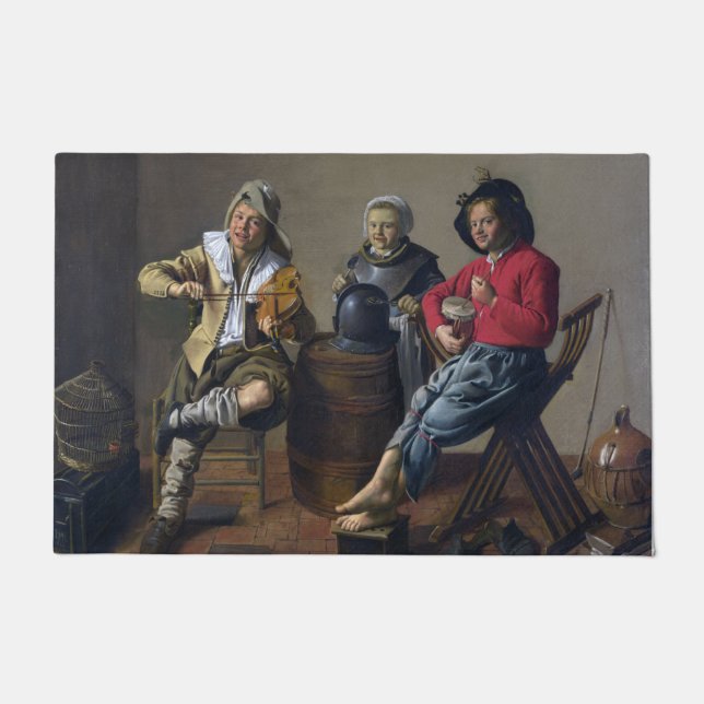 Two Boys and a Girl Making Music (Musicians) Doormat (Front)