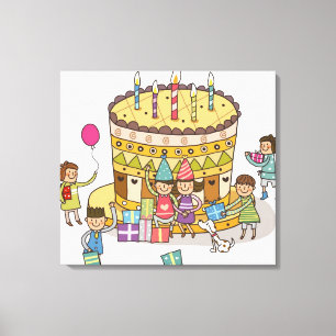 Two boys and three girls in a birthday party canvas print