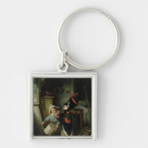Two Boys Dressing Up as Soldiers Keychain