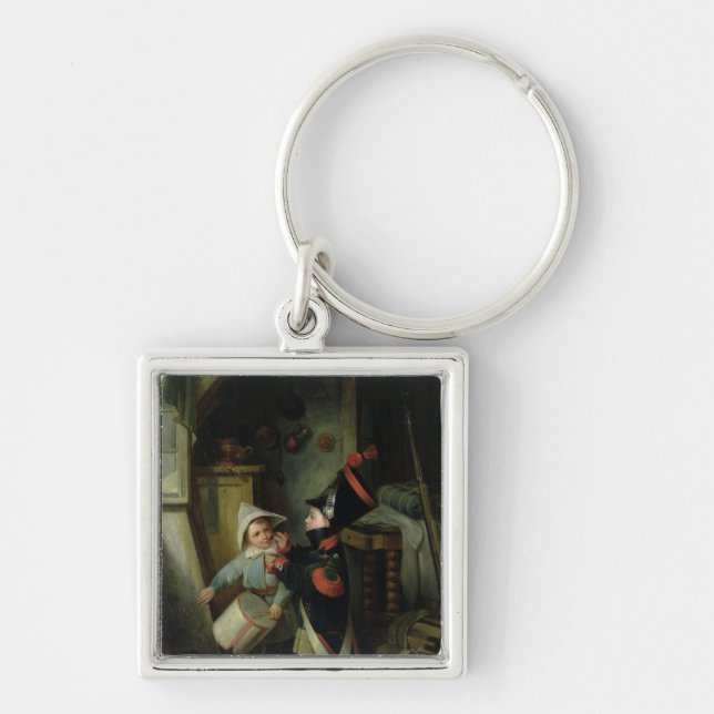 Two Boys Dressing Up as Soldiers Keychain (Front)