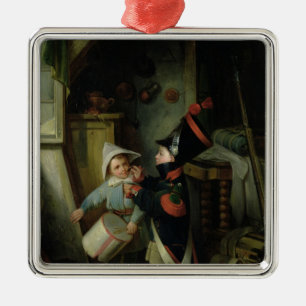 Two Boys Dressing Up as Soldiers Metal Ornament