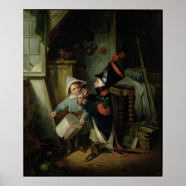 Two Boys Dressing Up as Soldiers Poster (Front)