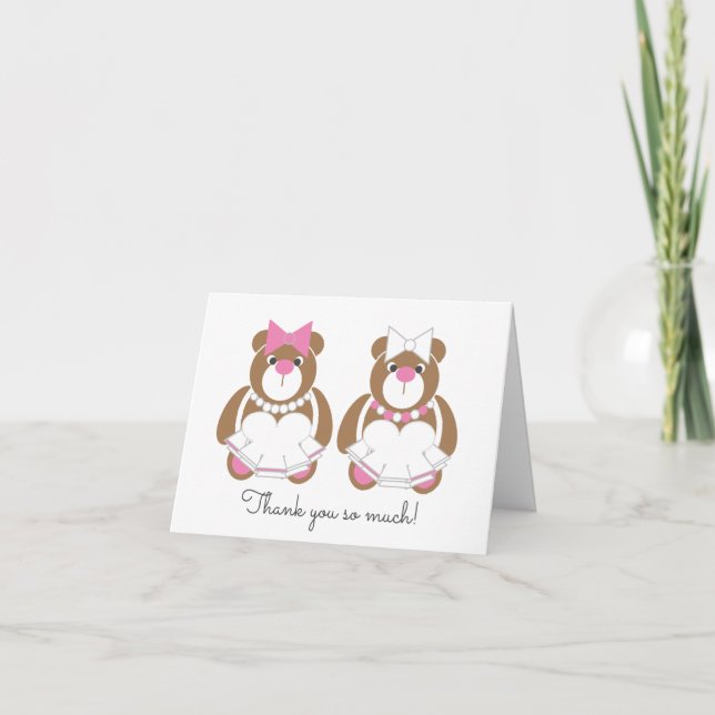 Two bride wedding teddy bear thank you cards (Front)