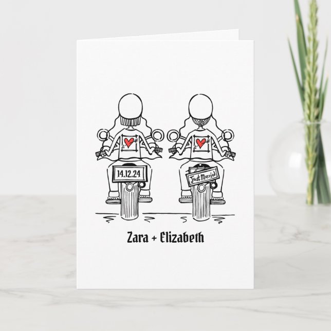 Two Brides Biker Motorcycle Evening Wedding Invitation (Front)