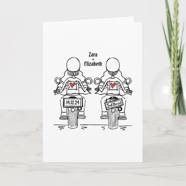 Two Brides Biker Motorcycle Evening Wedding Invitation (Front)