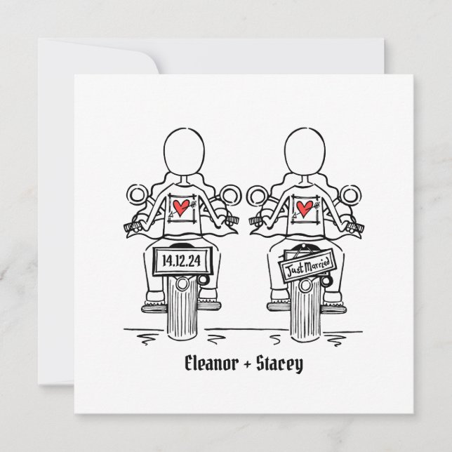 Two Brides Biker Motorcycle Evening Wedding Invitation (Front)